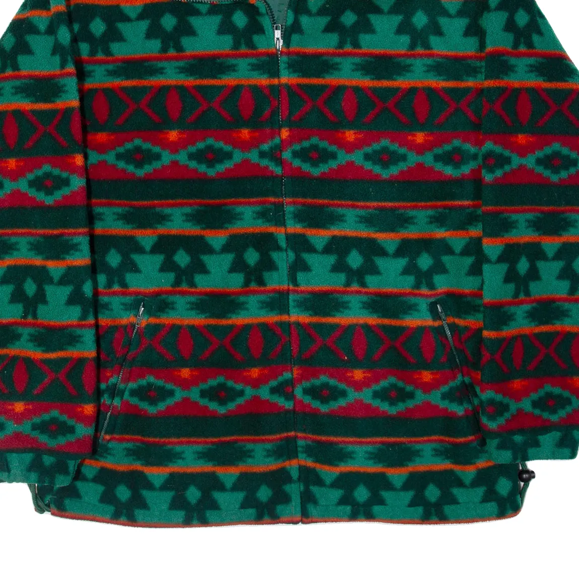 STRONG Mens Fleece Jacket Green Geometric L