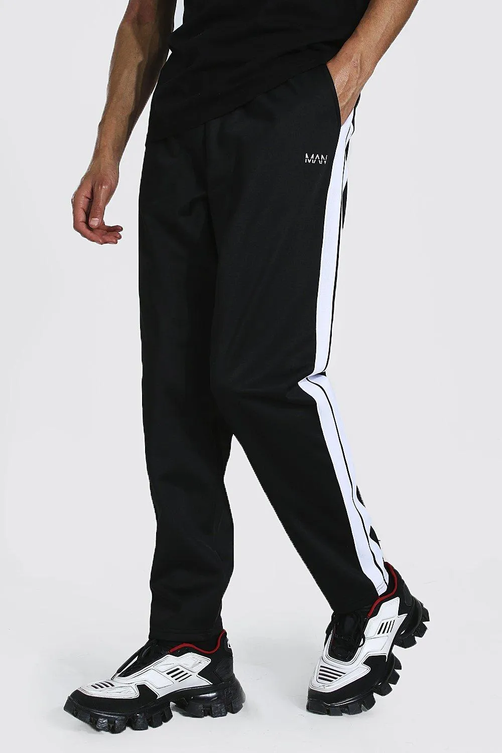 Tall Loose Fit Tricot Side Tape Joggers | boohooMAN UK