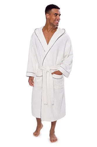 TEXERE MEN'S TERRY CLOTH ROBE HOODED (EKLIPS, NATURAL WHITE, SMALL/MEDIUM) COZY ABSORBENT SLEEPWEAR BATH ROBE FOR MEN TX-MB050-0