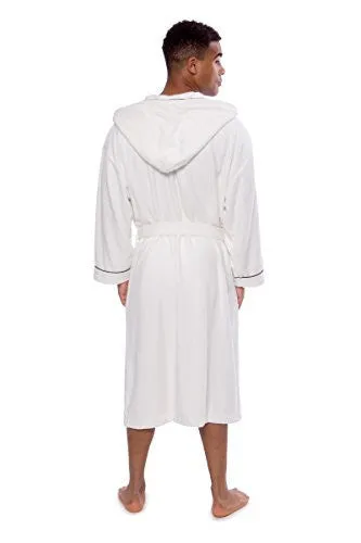 TEXERE MEN'S TERRY CLOTH ROBE HOODED (EKLIPS, NATURAL WHITE, SMALL/MEDIUM) COZY ABSORBENT SLEEPWEAR BATH ROBE FOR MEN TX-MB050-0