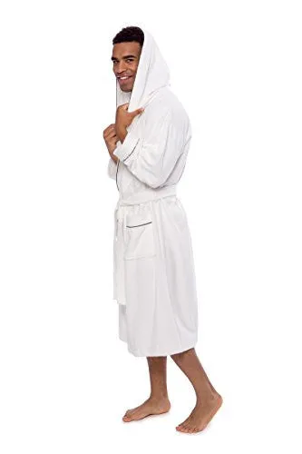 TEXERE MEN'S TERRY CLOTH ROBE HOODED (EKLIPS, NATURAL WHITE, SMALL/MEDIUM) COZY ABSORBENT SLEEPWEAR BATH ROBE FOR MEN TX-MB050-0