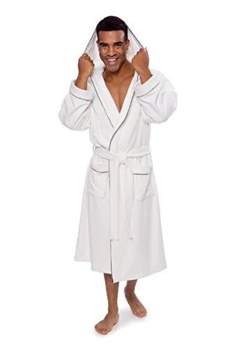 TEXERE MEN'S TERRY CLOTH ROBE HOODED (EKLIPS, NATURAL WHITE, SMALL/MEDIUM) COZY ABSORBENT SLEEPWEAR BATH ROBE FOR MEN TX-MB050-0