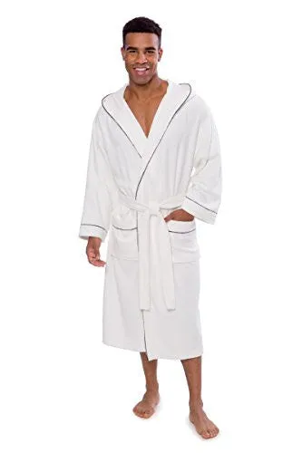 TEXERE MEN'S TERRY CLOTH ROBE HOODED (EKLIPS, NATURAL WHITE, SMALL/MEDIUM) COZY ABSORBENT SLEEPWEAR BATH ROBE FOR MEN TX-MB050-0