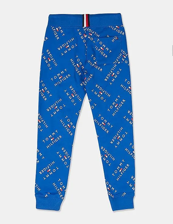 Tommy Hilfiger Kids Boys Blue Drawstring Waist Brand Print Joggers