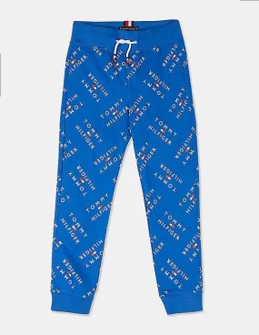 Tommy Hilfiger Kids Boys Blue Drawstring Waist Brand Print Joggers