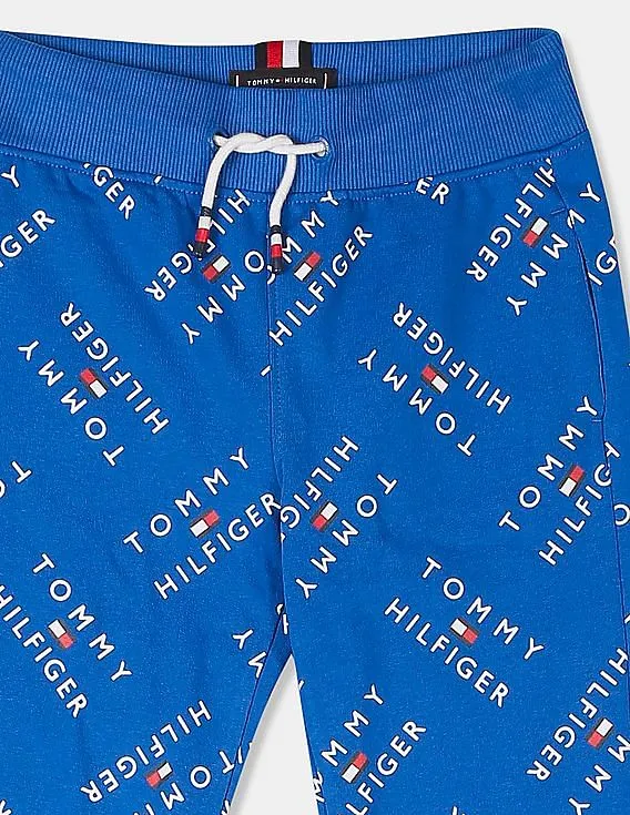 Tommy Hilfiger Kids Boys Blue Drawstring Waist Brand Print Joggers