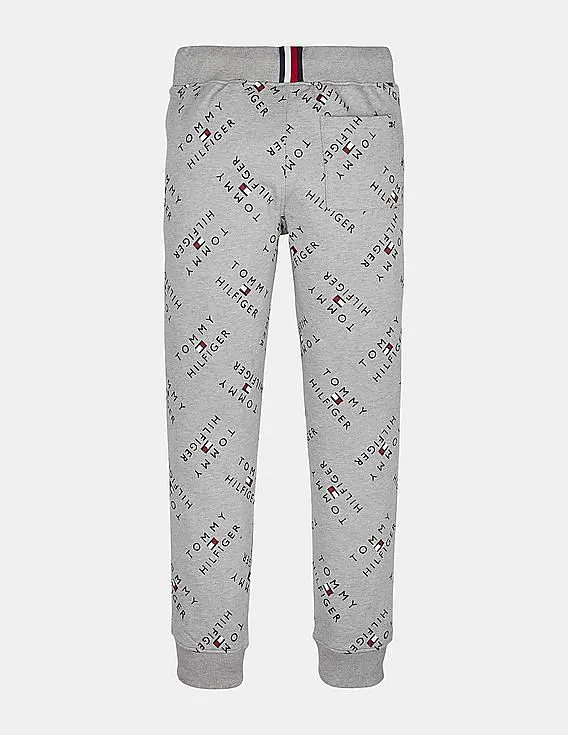 Tommy Hilfiger Kids Boys Grey Ribbed Waist All Over Logo Joggers