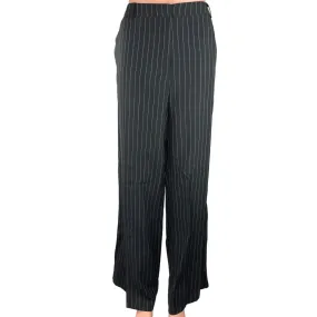 Topshop Black Pinstripe Wide Leg High Waist Split Hem Trousers Dress Pants Sz 8