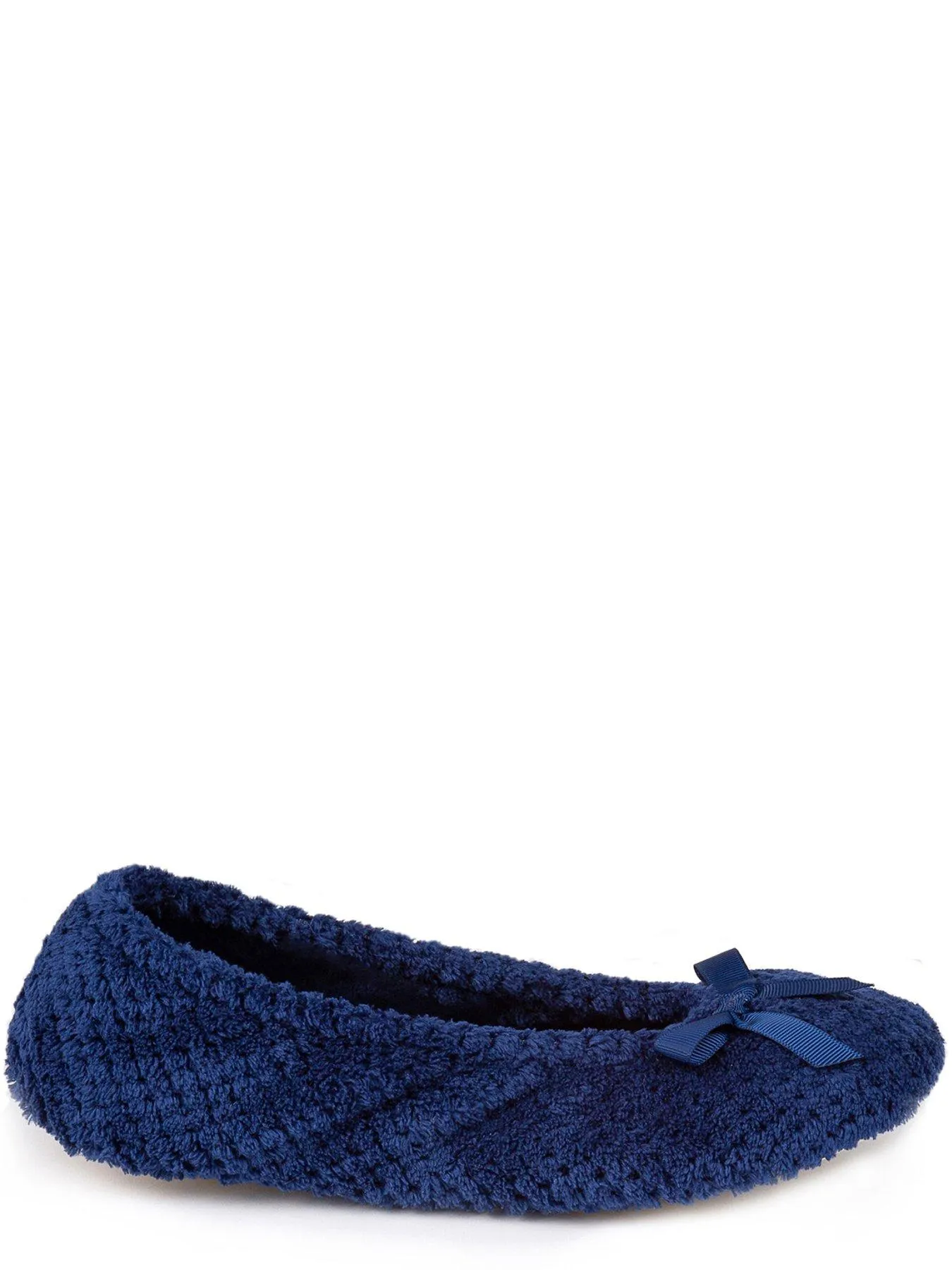 TOTES Isotoner Popcorn Ballet Slipper With Bow - Navy