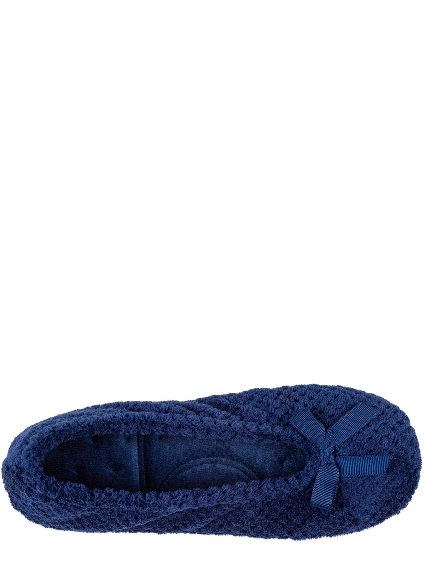 TOTES Isotoner Popcorn Ballet Slipper With Bow - Navy