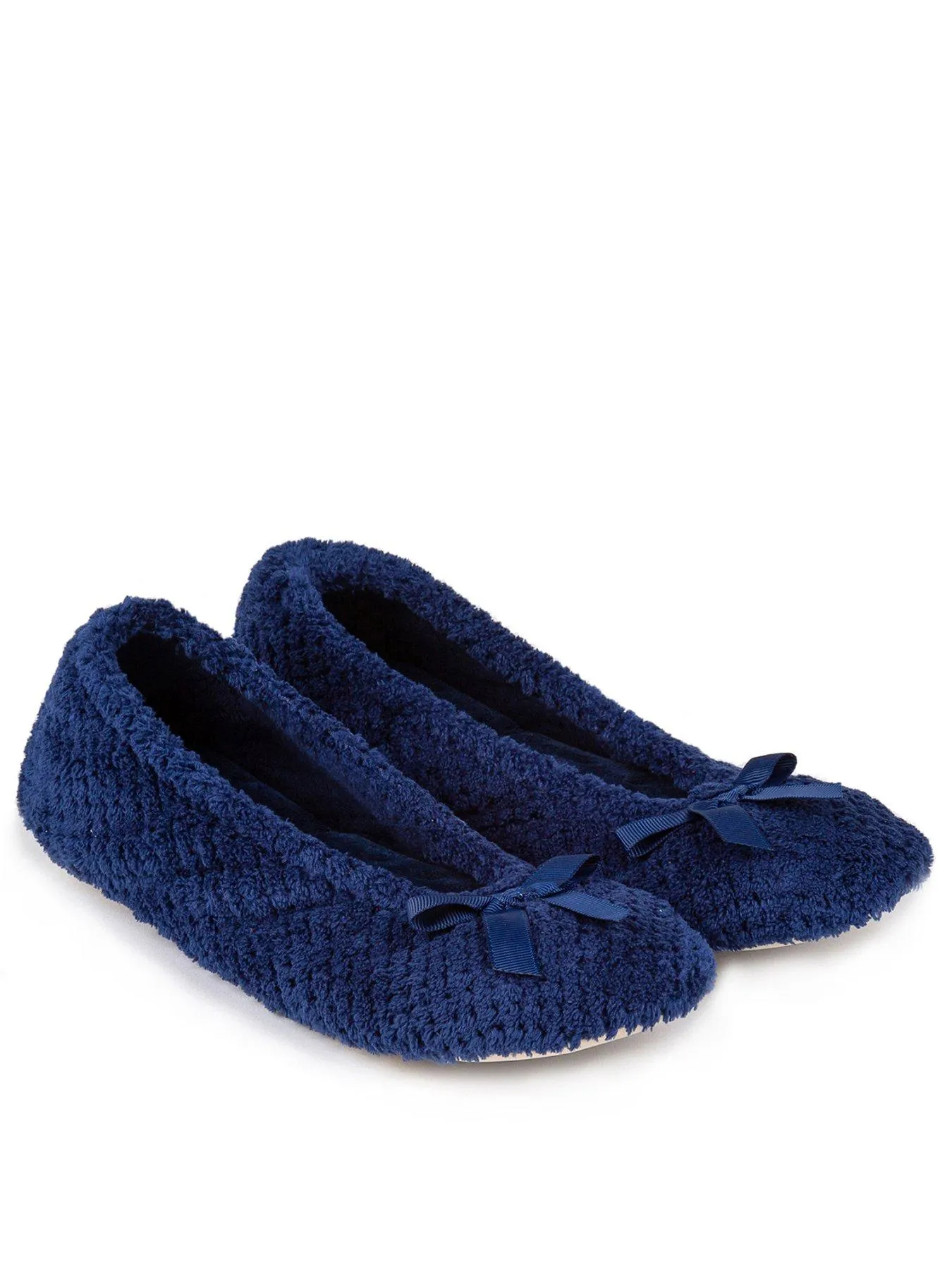 TOTES Isotoner Popcorn Ballet Slipper With Bow - Navy