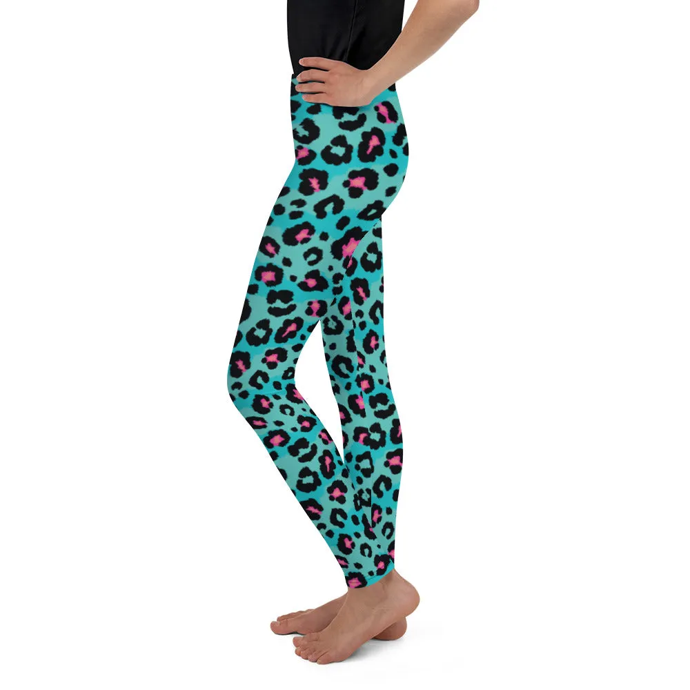 Turquoise Leopard Print Youth Leggings