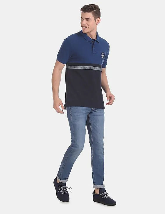 U.S. Polo Assn. Denim Co. Blue Cut And Sew Panel Pique Polo Shirt