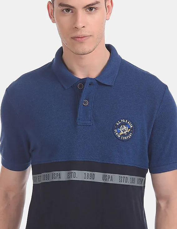 U.S. Polo Assn. Denim Co. Blue Cut And Sew Panel Pique Polo Shirt