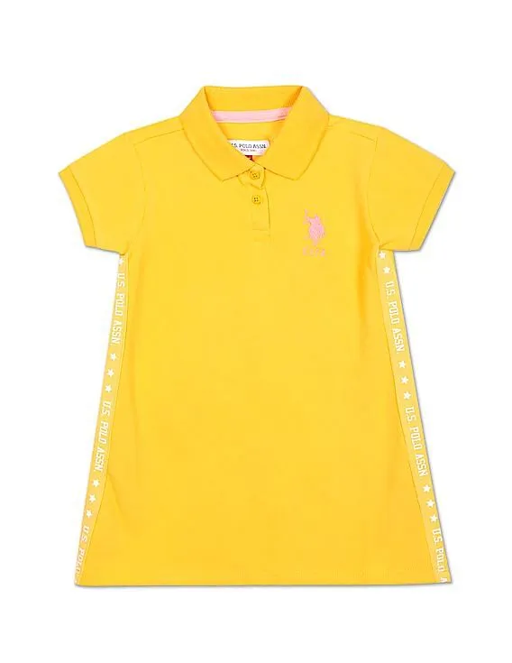 U.S. Polo Assn. Kids Girls Yellow Brand Tape Solid Polo Dress