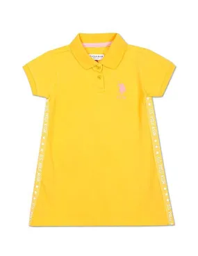 U.S. Polo Assn. Kids Girls Yellow Brand Tape Solid Polo Dress