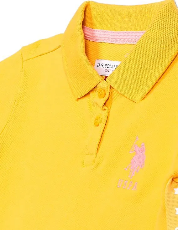 U.S. Polo Assn. Kids Girls Yellow Brand Tape Solid Polo Dress