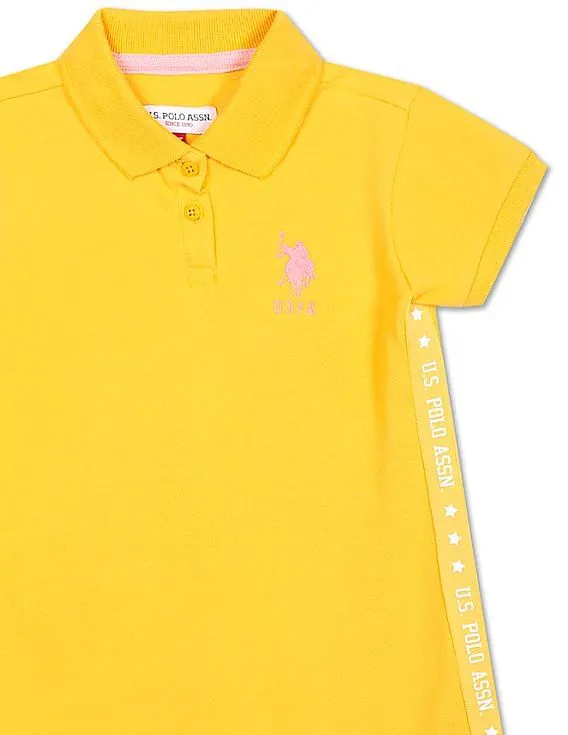 U.S. Polo Assn. Kids Girls Yellow Brand Tape Solid Polo Dress