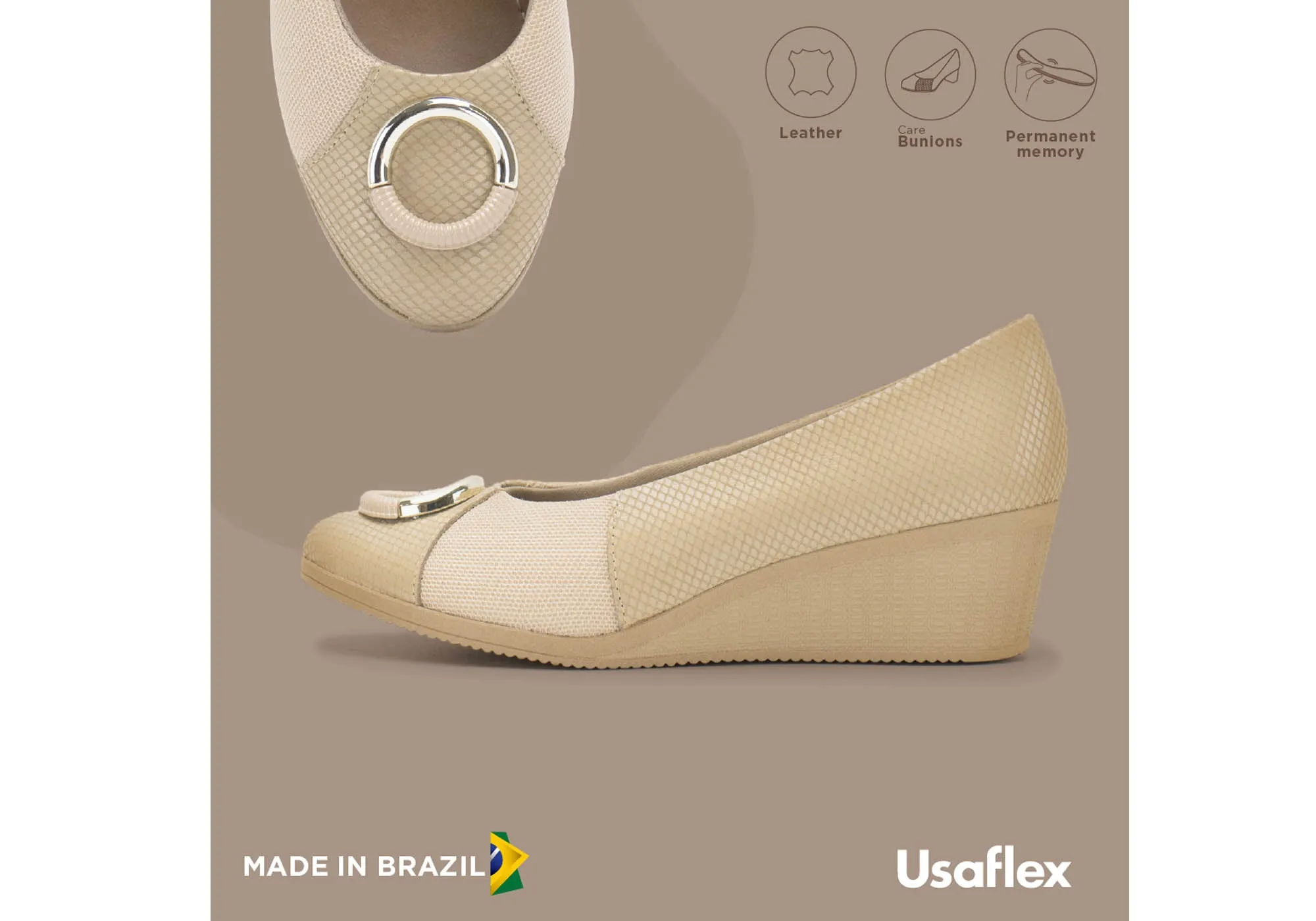 Usaflex Neva Womens Comfortable Leather Wedge Shoes Made In Brazil