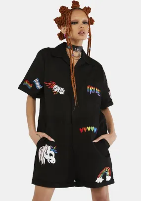 Wish You Were Queer Embroidered Patch Romper-