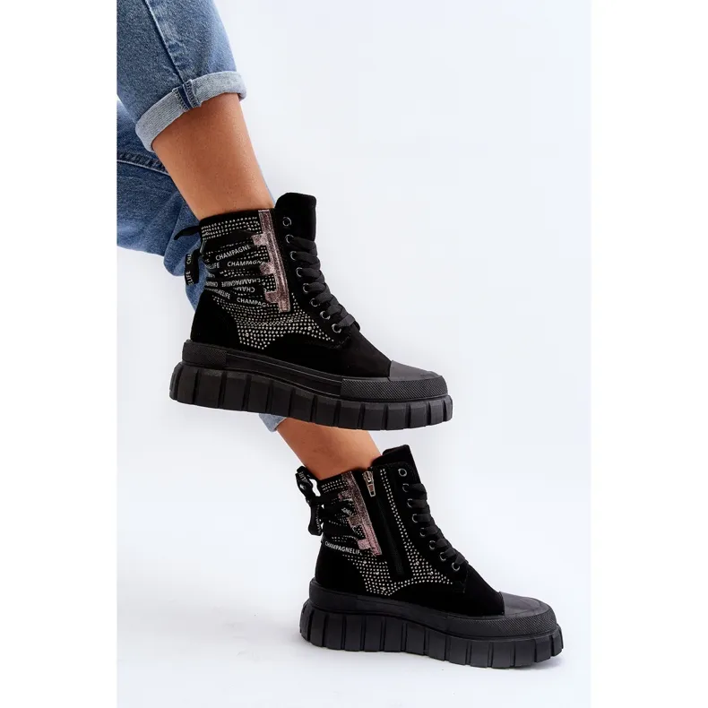 Women's High Sneakers On A Massive Platform, Black Wonise