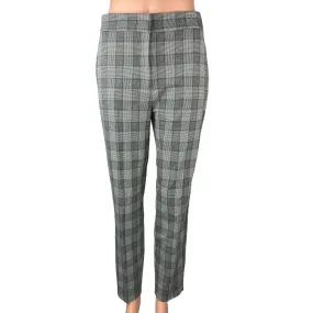 Zara Black White Plaid Checkered High Waist Ankle Crop Trousers Dress Pants Sz M