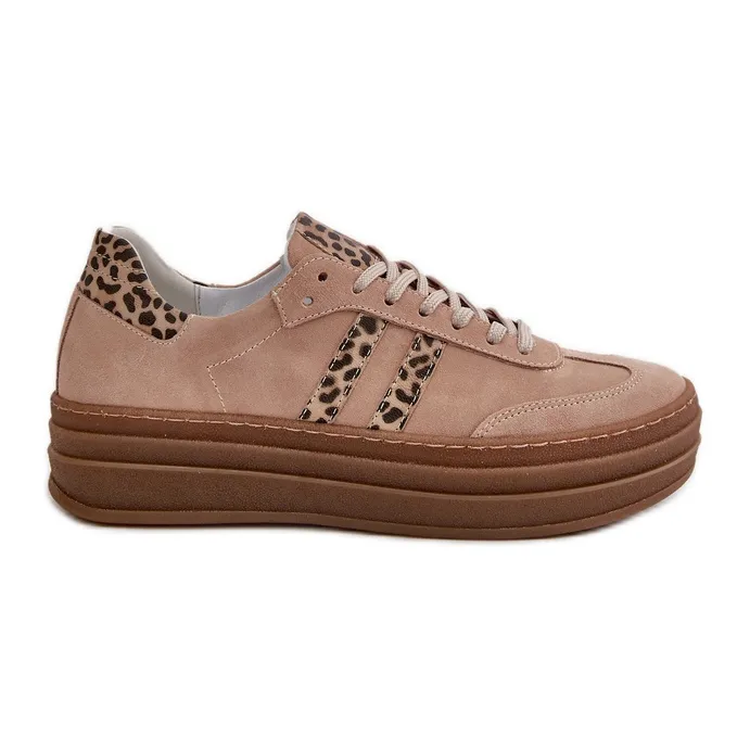 Zazoo N1068S4 Women's Suede Sneakers On The Platform Leopard Pink